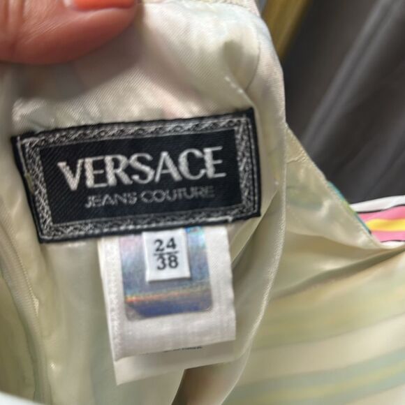 Authentic Versace Candy Stripe Dress Pastel Multicolor Fit & Flare Sz 24 IT 38 - Picture 5 of 8